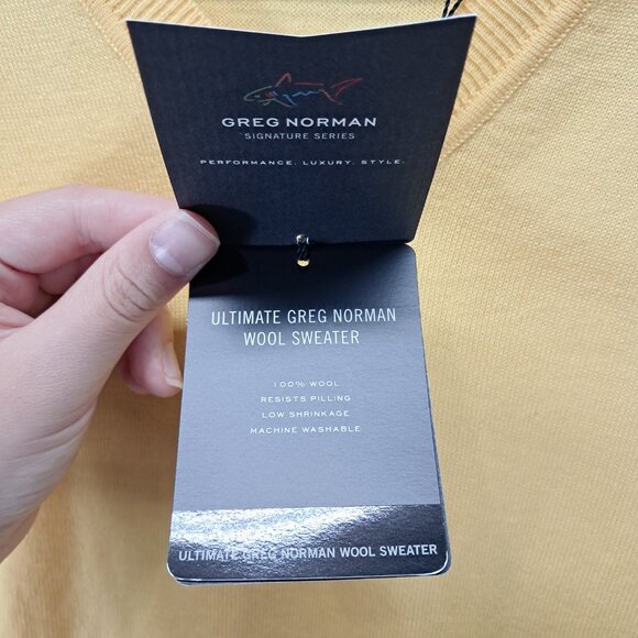 Greg Norman Men's Golf Ultimate 100% Wool Sweater Vest Knit Yellow Large - Picture 3 of 15